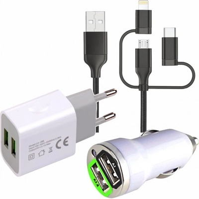4CAR Nabíječka na mobilní telefon 3v1 (USB C, Micro USB, Lighting) -