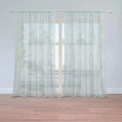 Sablio Záclony Modré a Biele lístky: 2ks 150x250cm