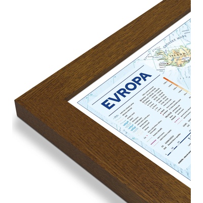 Excart Maps Evropa - nástěnná obecně zeměpisná mapa (ČESKY) 140 x 98 cm Varianta: mapa v dřevěném rámu, Provedení: Pegi tmavý ořech