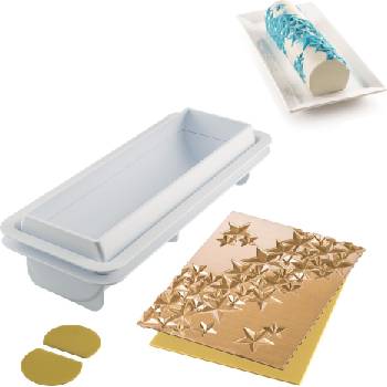 Silikomart Форма за студена торта Starlight Buche с текстурирана подложка за декорация 2 части (25.075.63.0065)