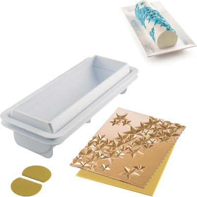 Silikomart Форма за студена торта Starlight Buche с текстурирана подложка за декорация 2 части (25.075.63.0065)