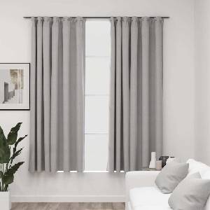 Pure Line Home Завеси с ленена текстура в цвят сив с перделък, 2 бр. , 140 x 175 см