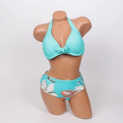 Дамски бански в тюркоазено синьо с цветя - чашка d