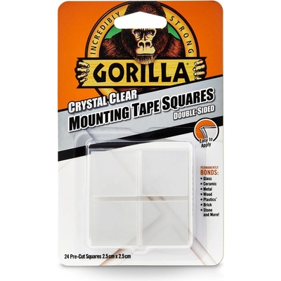 Gorilla Mounting Tape Obojstranná lepiaca páska štvorčeky 24 ks křišťálovo číra