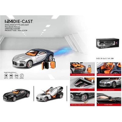 Колекционерска метална кола Бугати 1: 24 + пушек