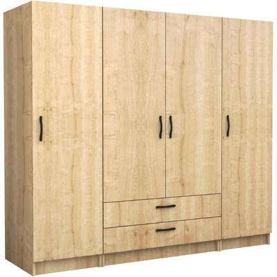 TopMebel Victoria четирикрилен гардероб от меламин в дъбов цвят 200×60×181 см