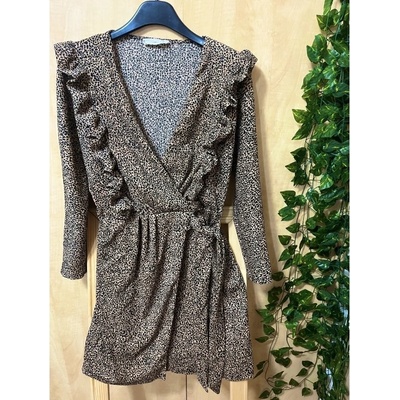 Leopardí šaty s volánky Mango hnědá