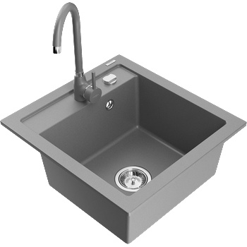 Mexen Vito гранитна мивка с 1 камера с кухненски смесител Telma, сиво (6503-71-670200-71)