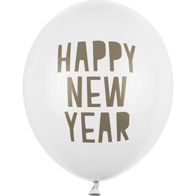 PartyDeco Balóny Happy New Year biele 30cm
