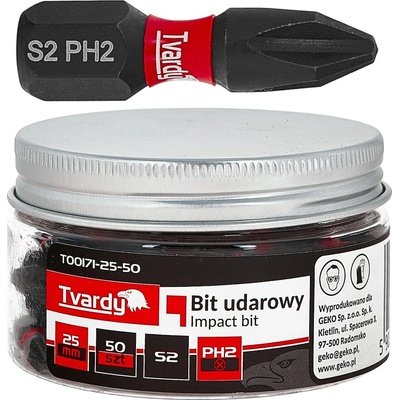 Příklepový bit PH2 25 mm S2 – sada 50 ks ve sklenici GEKO