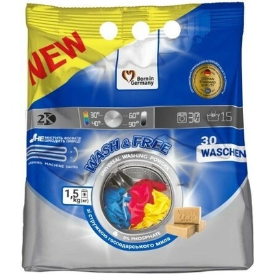 WashandFree Wash & Free Univerzálny prací prášok 1,5 kg 30 PD