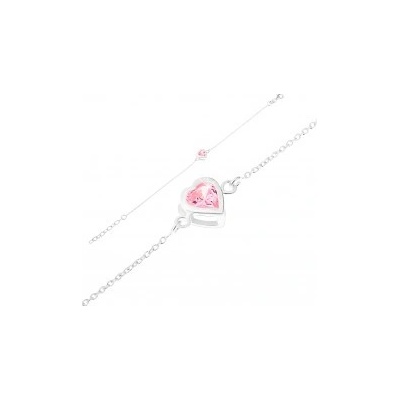 Šperky eshop nastaviteľný strieborný náramok brúsený ružový zirkón srdce strieborný lem SP56.18