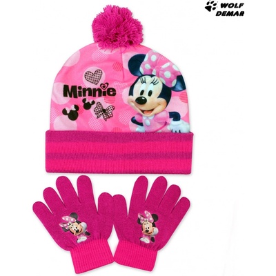 Setino dívčí zimní čepice + prstové rukavice Minnie Mouse Disney Růžovo / černá