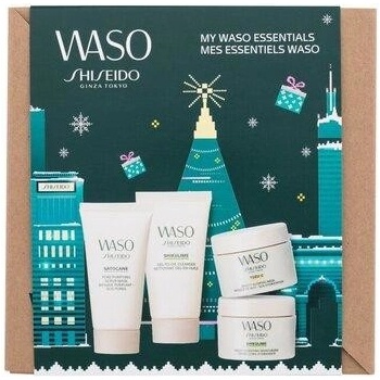 Shiseido Waso My Waso Essentials sada čisticí gel Shikulime Gel-To-Oil Cleanser 30 ml + hydratační krém Shikulime Mega Hydrating Moisturizer 15 ml + peelingová maska Satocane Pore Purifyting Scrub Mas