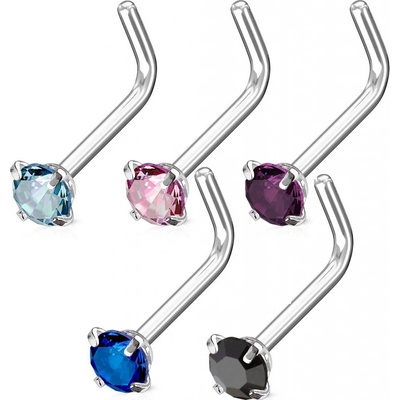 Šperky4U zahnutý piercing do nosu fialový kamínek N0066-A
