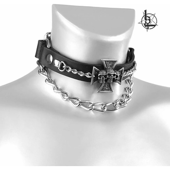 Image 1 of Leather & steel fashion Колие/ чокър (ремък за обувка) Triple Skull cross - LSF3 30