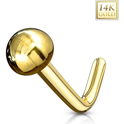 Šperky eshop zlatý zahnutý piercing do nosu lesklá hladká polokoule žluté zlato S1GG220.11