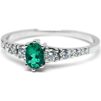 Klenoty Budín Ručně vyrobený prsten z bílého zlata se smaragdem a diamanty J 28758 17