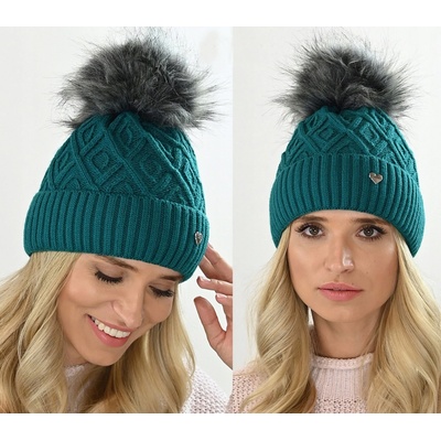 Fashionweek dámská zimní čepice s bambulí Jenot podšitý hřejivým fleecem ZIZI-V23 Tyrkysový