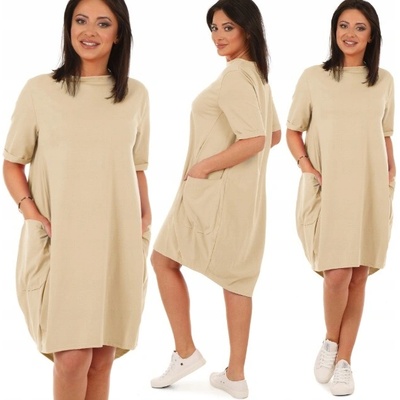 Fashionweek teplákové letné šaty s vreckami Oversized Mf403 béžový