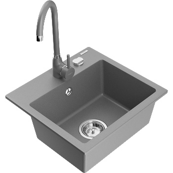 Mexen Milo гранитна мивка с 1 отделение с кухненски смесител Telma, сив - 6505-71-670200-71 (6505-71-670200-71)