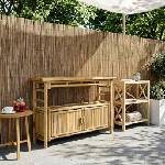 vidaXL Конзолна маса с рафт с врата Естествен 110 x 35 x 75 cm Бамбук (42028060)