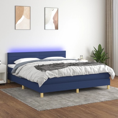 vidaXL Боксспринг легло с матрак и LED, синьо, 160x200 см, плат (3133811)