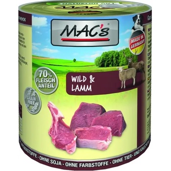 MAC's Mac’s Dog Adult, консерва за пораснали кучета, БЕЗ ЗЪРНО, с дивеч и агне (мин. 70% месо), 800 гр - Германия - 906VE