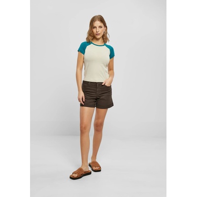 Urban Classics Дамска тениска в цвят екрю с цветни ръкави Urban Classics softseagrass/watergreenUB-TB5075-04432 - Екрю, размер XXL