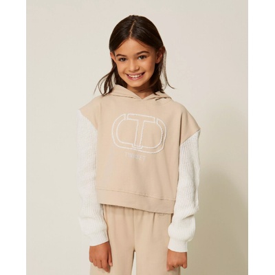 Twinset Girl mikina s úpletovými rukávy béžová