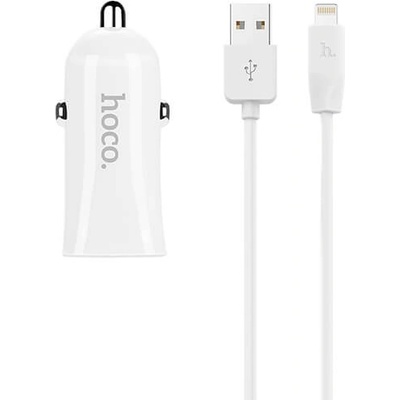 Зарядно за кола с 2xUSB изходa (4.8A) и Lightning кабел за iPhone, iPad и iPod с Lightning порт - Hoco Dual USB Car Charger 4.8A & Lightning Cable Z12 (бял) (Z12)