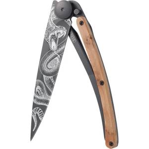 DEEJO 1gb127 tattoo black / Ултралеко джобно ножче с дръжка от екзотичен хвойнов корен (1gb127)