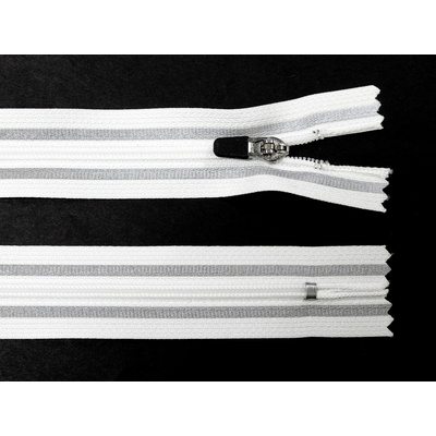 Spirálový zip no.3 nerozepínací 20cm černý s reflexním proužkem color: 501 bílá