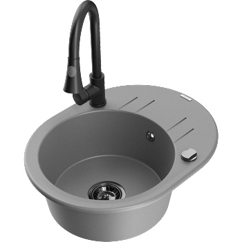 Mexen Kevin гранитна мивка с 1 корито с дренаж и кухненски смесител Elia, сив - 6517-71-670101-70-B (6517-71-670101-70-B)