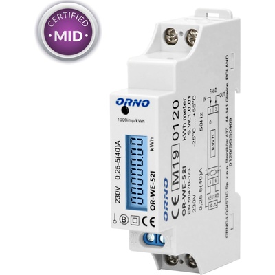 ORNO Jednofázový elektromer 40A O-OR-WE-521
