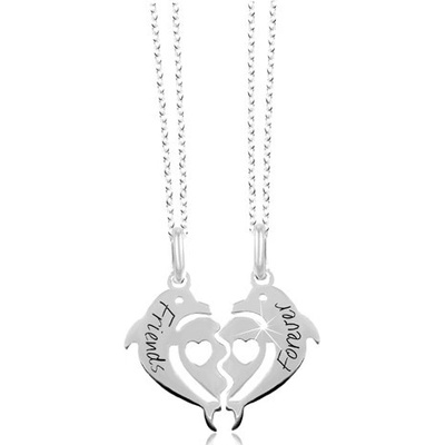 Šperky eshop Náhrdelníky zo striebra rozpolené srdce z dvoch delfínov Friends Forever SP26.13