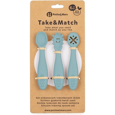 PETITEMARS PETITE&MARS Set 3 ks silikónových tréningových lyžičiek Take&Match Frosted Sky 6m+