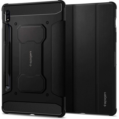 Spigen Rugged Armor Pro Case - удароустойчив хибриден калъф и поставка за Samsung Galaxy Tab S7 (2020) (черен)
