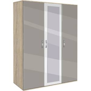 Bogdan Furniture G Трикрилен гардероб Memo. bg, модел BM-Ava 31 с огледало, ГБ сонома и сиво гланц