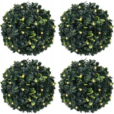 Umělé buxusové koule s LED diodami 4 ks Zelené 12 cm
