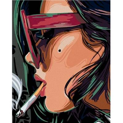 zuty Malování podle čísel - Žena s cigaretou a pihou, 80x100 cm, bez rámu a bez vypnutí plátna