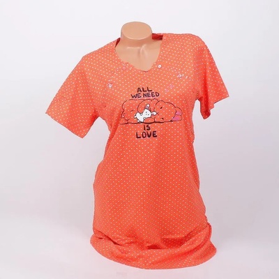 Нощница за кърмачки в коралово с точки и зайчета