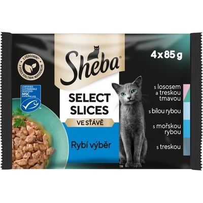 Sheba Selection in Sauce losos a treska tmavá bílá ryba mořská ryba treska obecná 4 x 85 g