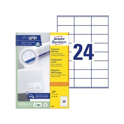 Etikety univerzálne 70x36mm Avery A4 100 hárkov