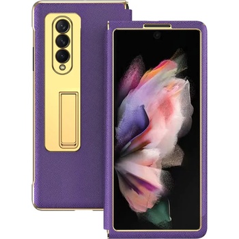 GKK Кожен Калъф с Поставка за SAMSUNG Z Fold 3, GKK Leather Case, Лилав (5901012381628)