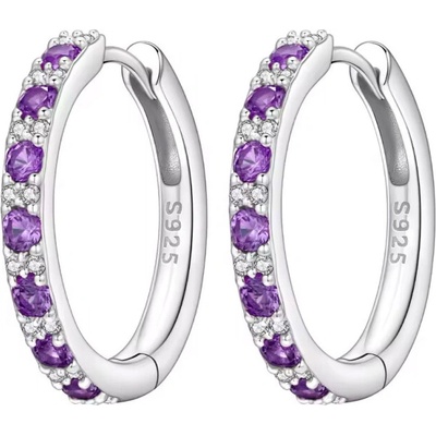GRACE Silver Jewellery Kruhové náušnice s fialovými zirkony Elisa stříbro 925/1000 E-OTE4357/426 Fialová
