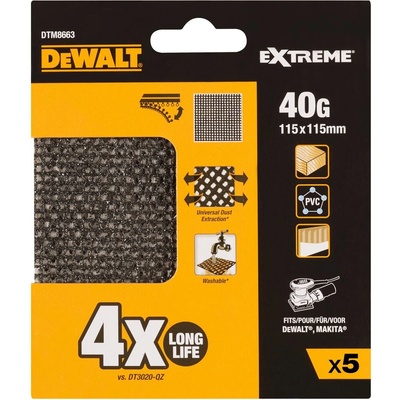 Dewalt DTM8663 sieťovina brúsna 115x115mm P40 suchý zips 5ks