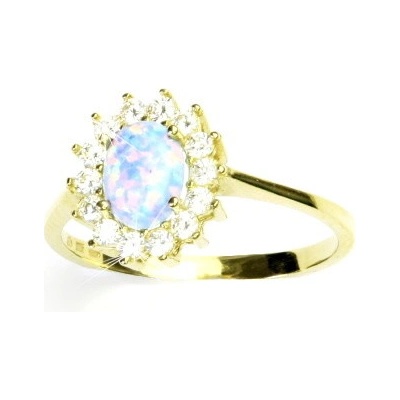 Čištín Zlatý prsten žluté i bílé zlato Kate světle modrý synt. opál čiré zirkony T 1507