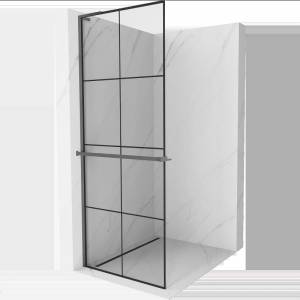 Mexen Kioto+ L стена за душ с рафт Walk-in 90 x 200 см, черна решетка, gun metal - 800-090-123-95-77 (800-090-123-95-77)