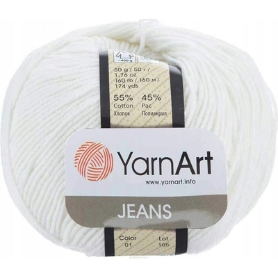 Priadza YarnArt Jeans 50g 160m 01 prírodná biela